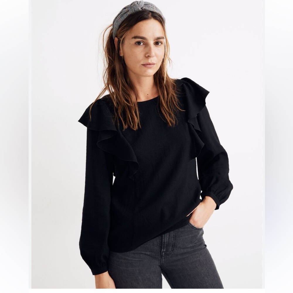 Madewell Small Ruffle Front Top in Black